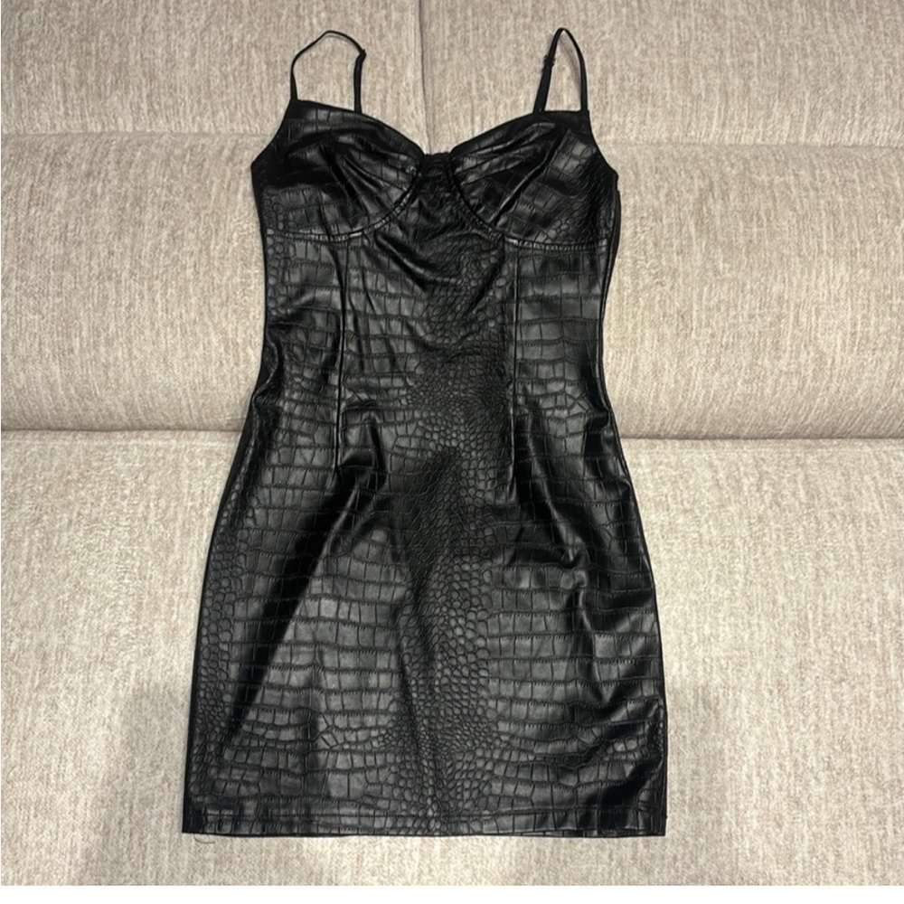 TicTok Faux Black Alligator Print Mini Dress